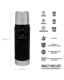 Stanley The Legendary Classic Bottle 0,47L, Mat Črna, Vakuumsko izolirana stekle