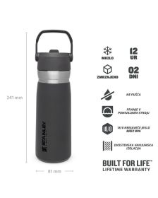 Stanley Quick Flip Straw  Bottle, 0.65L, Charcoal Črna, Steklenica