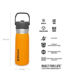 Stanley Quick Flip Straw  Bottle, 0.65L, Saffron Oranžna, Steklenica