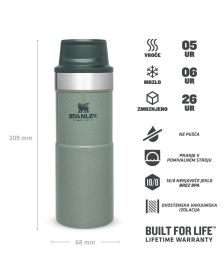 Stanley Classic Trigger Travel Mug 0,35L, Hammertone Zelena, Steklenica