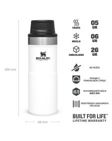 Stanley Classic Trigger Travel Mug 0,35L, Polar Bela, Steklenica