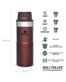 Stanley Classic Trigger Travel Mug 0,35L, Wine Rdeča, Steklenica